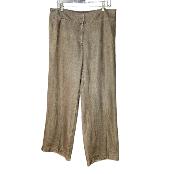 Eileen Fisher Thick Waisteband Gray Linen Wide Leg High Rise Pants 12 - Picture 1 of 12